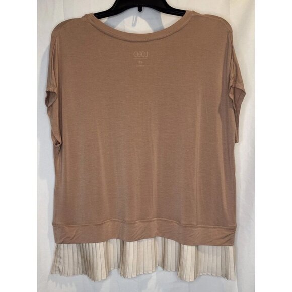 LOGO by Lori Goldstein Knit Cap Sleeve Crew Neck Blouse Top Pleated Hem Sz XS - Picture 5 of 9